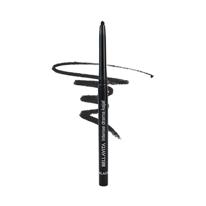 BELLAVITA Intense Drama Kajal, Black, Intense Pigment, Smudge-Proof, Long Lasting, Enriched with Vitamin E & Almond Oil, Glossy, 0.3 g BELLAVITA Intense Drama Kajal, Black, Intense Pigment, Smudge-Proof, Long Lasting, Enriched with Vitamin E & Almond Oil