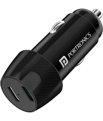 Portronics 40W Car Power 14 Fast Car Charger with Dual Type-C Output, PD Power Delivery, 40 Watts Total, Adapter Compatible with Most Cars & Cellular Phones (Black)