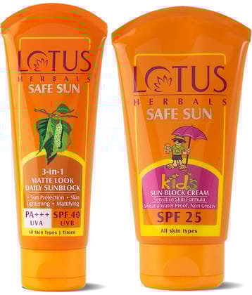 Lotus Herbals Safe Sun SPF 40 100g & Safe Sun Kids SPF 25 100g (Pack of 2)
