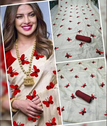 Bhuwal Fashion Art Silk Embroidered Saree With Unstitched Blouse Piece ( Red )