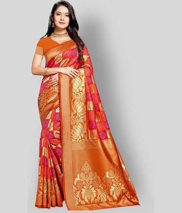NENCY FASHION Banarasi Silk Saree With Unstitched Blouse Piece ( Orange )