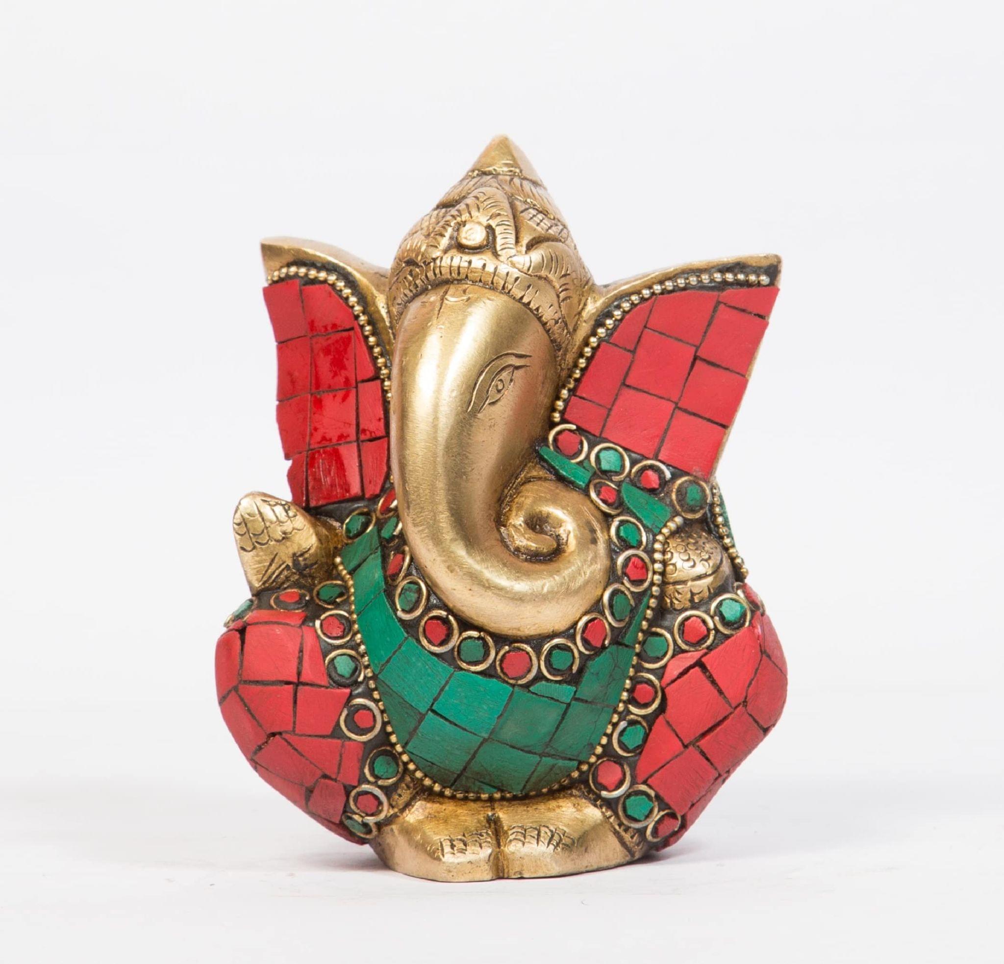 Arihant Craft� Hindu God Ganesha Idol Ganpati Statue Sculpture Turquoise Gem Stone Work Hand Craft Showpiece � 11 cm (Brass, Multicolour)