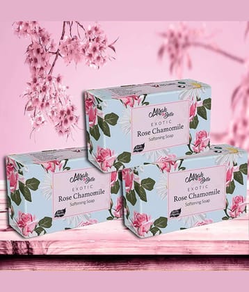 Mirah Belle - Organic Rose Chamomile Softening Soap 125gm (Pack of 3) - For Dry & Cracked Skin Handmade Soap 375gm