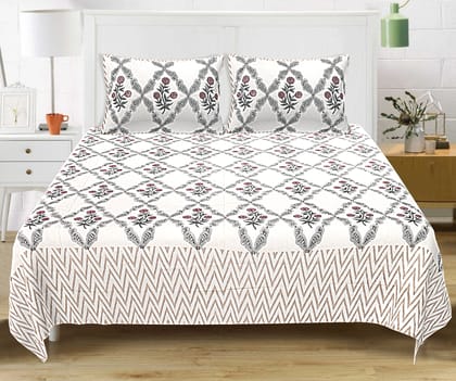 Block Print King Size Bedsheet- Meraki Pink-King 100 x 104 inches