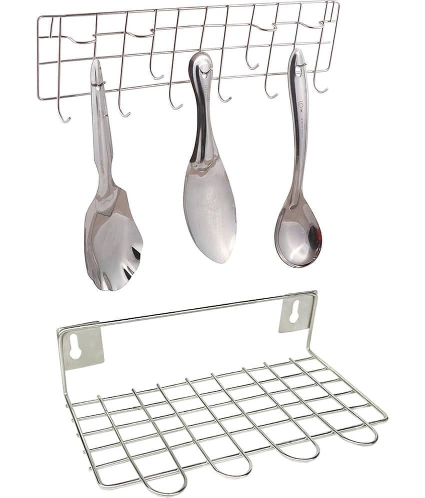 JISUN - Silver Stainless Steel Dish Racks ( Pack of 2 )