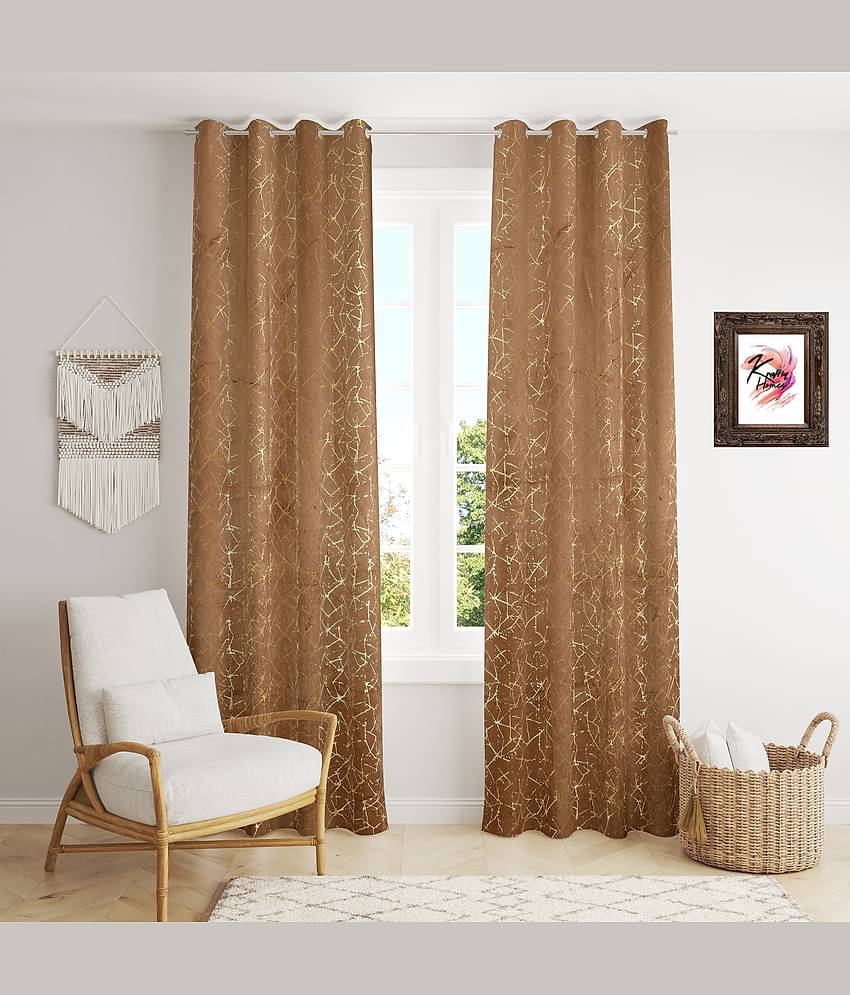 Kraftiq Homes Abstract Room Darkening Eyelet Curtain 5 ft ( Pack of 2 ) - Brown