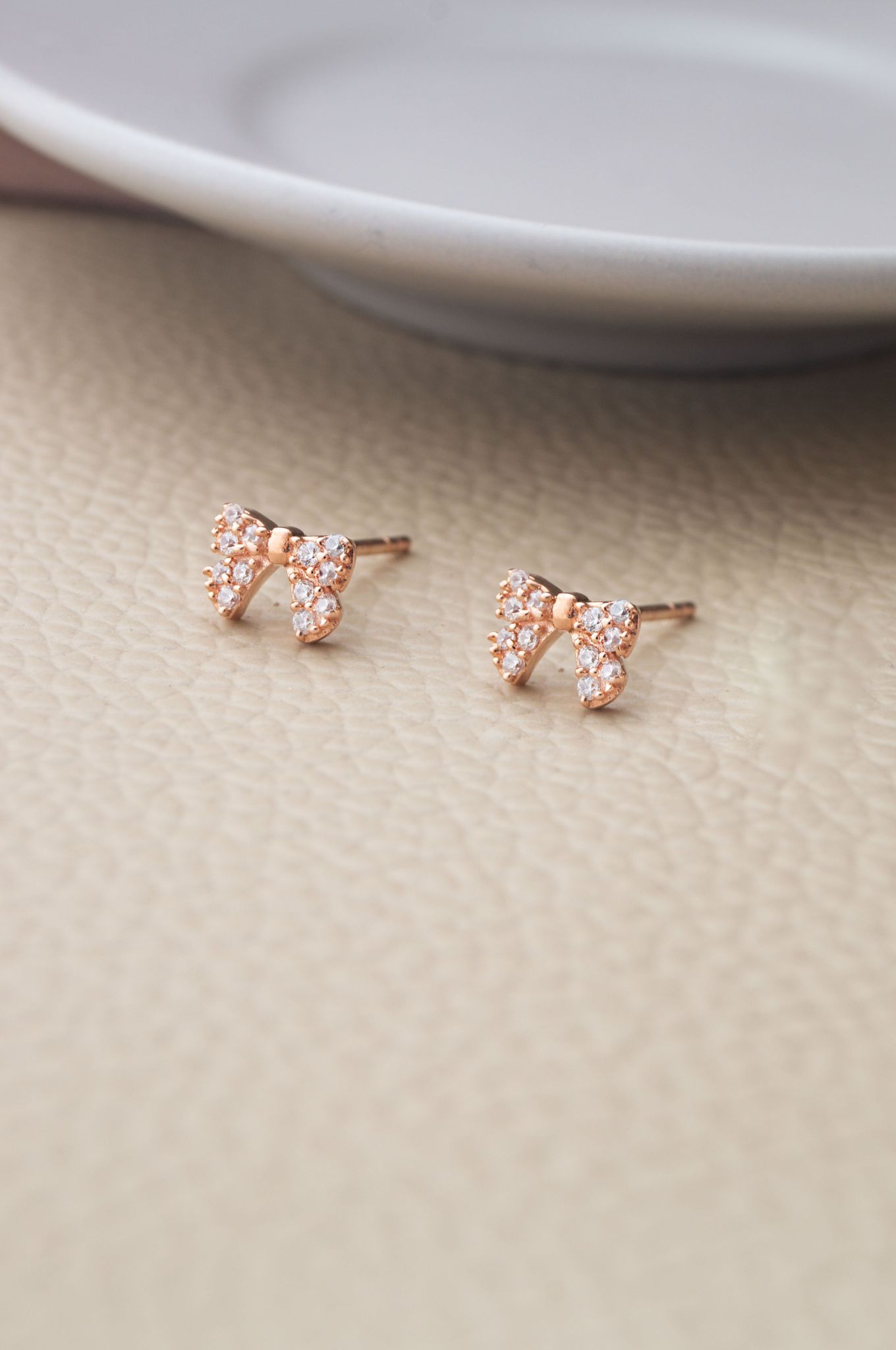 Cutie Bow Rose Gold Plated Sterling Silver Stud Earrings-Rose