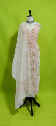 Lucknow Chikankari Mul Cotton Dress Material with Hand Embroidery