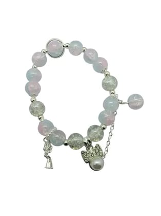 Stylish Beaded Bracelet for Women & Girls with Pearl Charm | Pastel Crystal Stone Stretch Bracelet | Trendy Elastic Fashion Bracelet for Party & Gifting