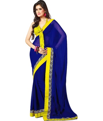 Bhuwal Fashion Georgette Solid Saree With Unstitched Blouse Piece ( Orange )