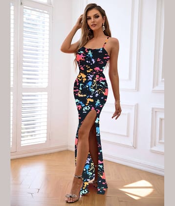 Traquila Women Lycra Printed Side Slit Dress ( Multicolor )