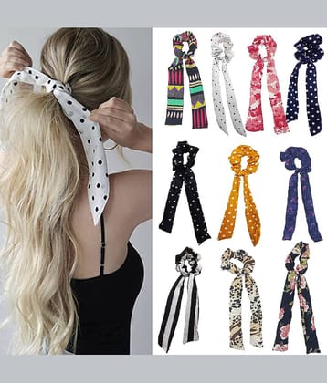 VSAKSH Multi Color Hair Scarf Scrunchies/ Ponytail Holder for Women Girls (Pack Of 2))