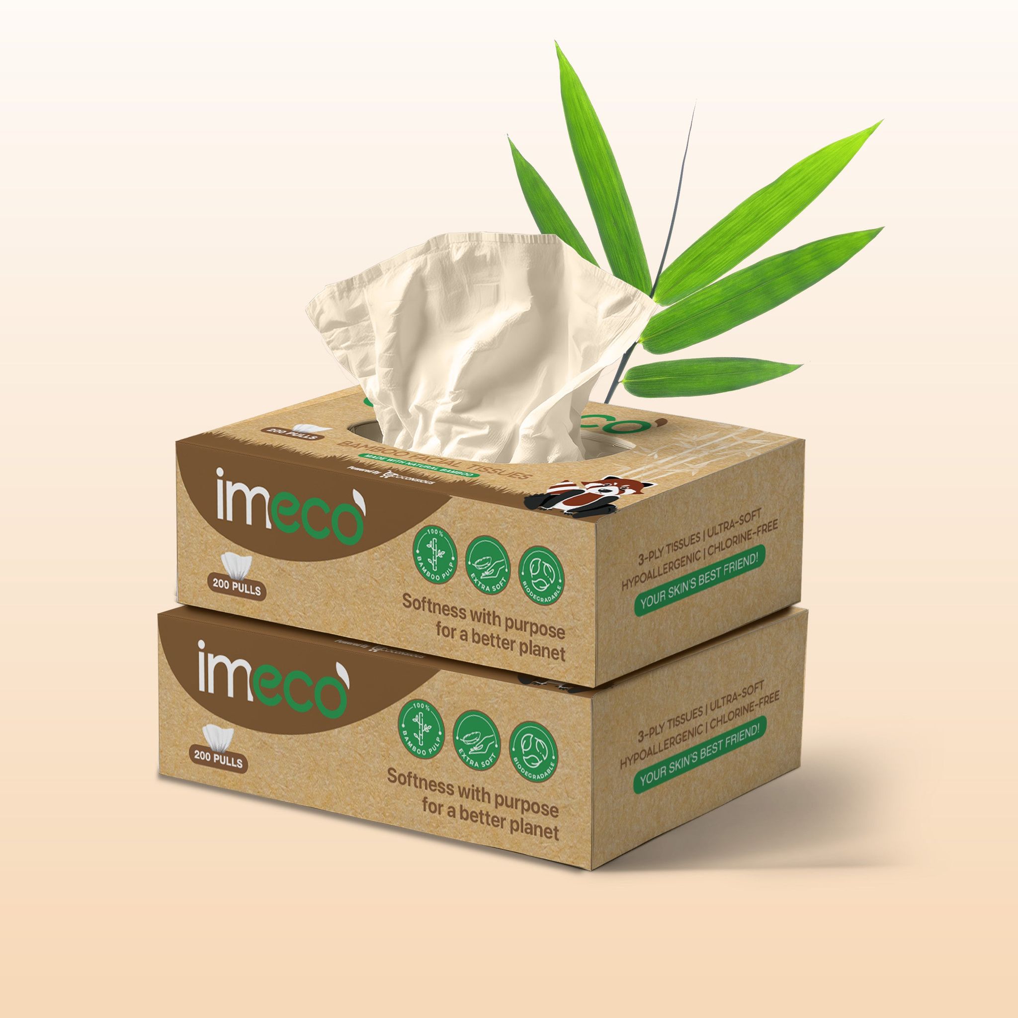 Imeco Bamboo Facial Tissues (Pack of 2, 200 Pulls) | Ultra-Soft Texture & Skin-Loving | Daily Use