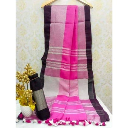 Impressionistic Handwoven Pure Linen Pink Saree