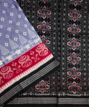 Light blue black red colour handwoven cotton saree Light blue black red colour handwoven cotton saree