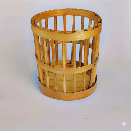 Malvaa Handcrafted Natural Bamboo Cylindrical Pen Holder