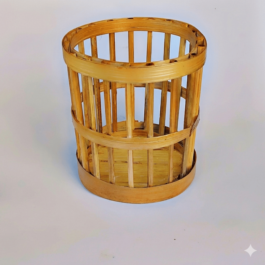 Malvaa Handcrafted Natural Bamboo Cylindrical Pen Holder