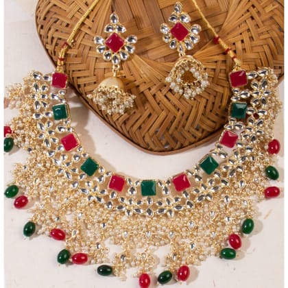 Gold-Plated Kundan & Pearl Choker Necklace Set  Traditional Bridal & Party Wear Jewelry