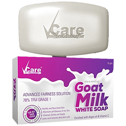 Vcare Goat Milk White Soap - Enriched With Argan Oil & Vitamin C, For Glowing Skin, 75 g