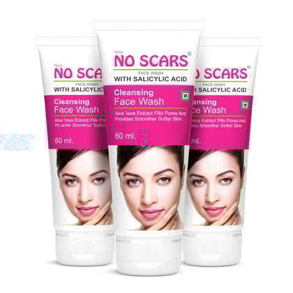 NO SCARS Aloevera Face Wash For Deep Cleansing | Clear Skin, Reduce Acne, Scars For Acne Prone Skin - Men & Women 60Ml-Pack of 3