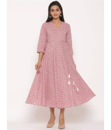 miravan Pink Cotton Anarkali Kurti