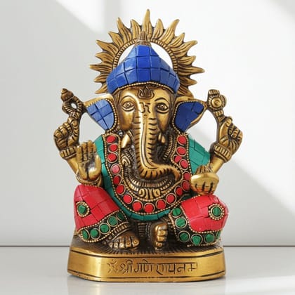 Aluminium Showpiece Ganesh Statue (ASMAS405 G)