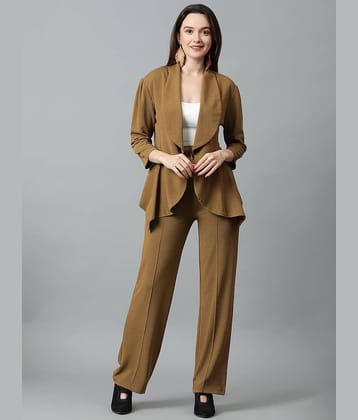 kotty Women Solid Blazer With Trousers Co-Ord Set ( Brown )