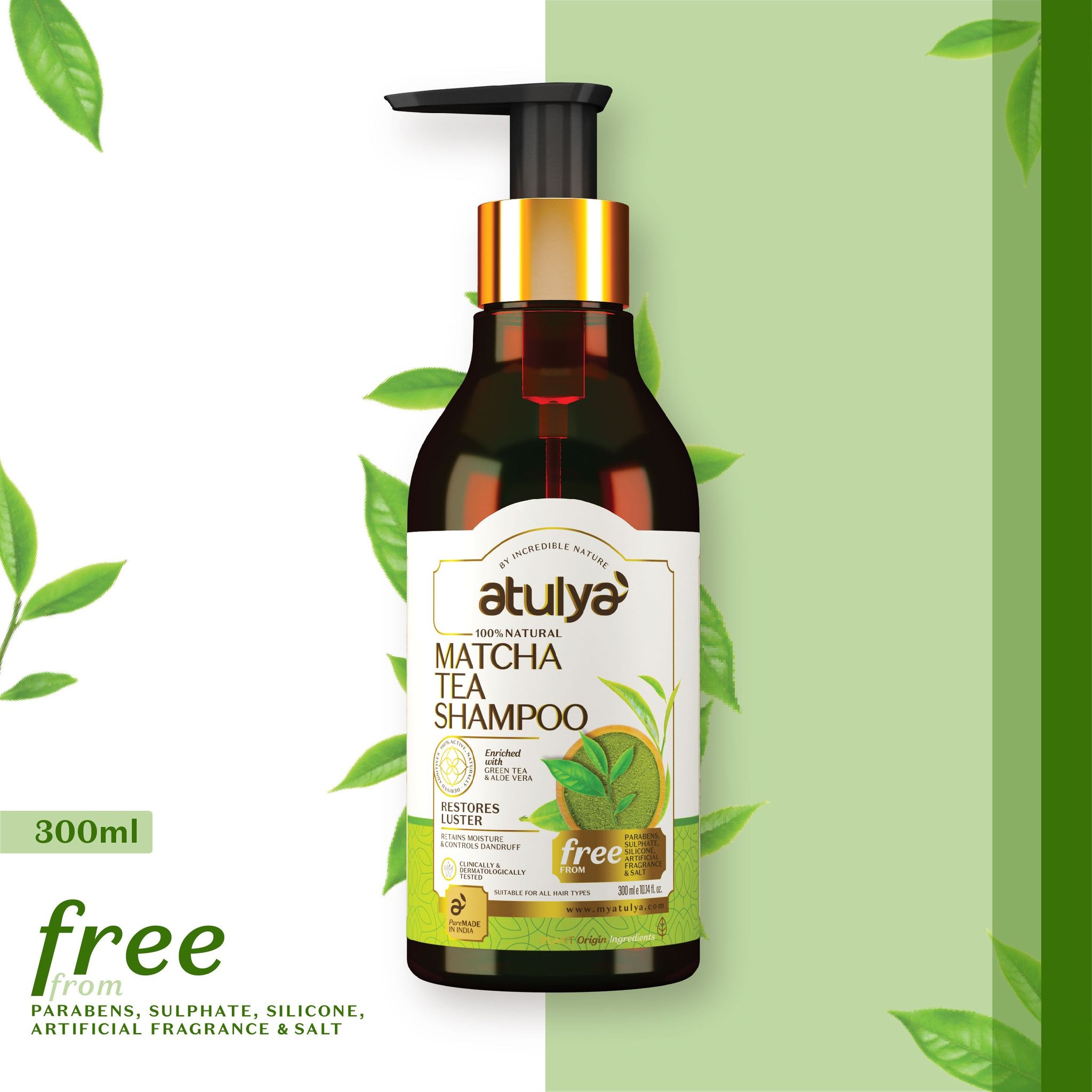 Atulya Matcha Tea Shampoo | Restores Hair Lustre- 300ml
