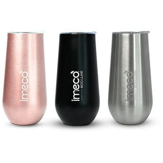 IMECO ECO LUXE Stainless Steel Wine Tumbler 300 ml (Set of 3 , Silver, Black, Rose Gold)  BPA Free, Leak Proof Travel