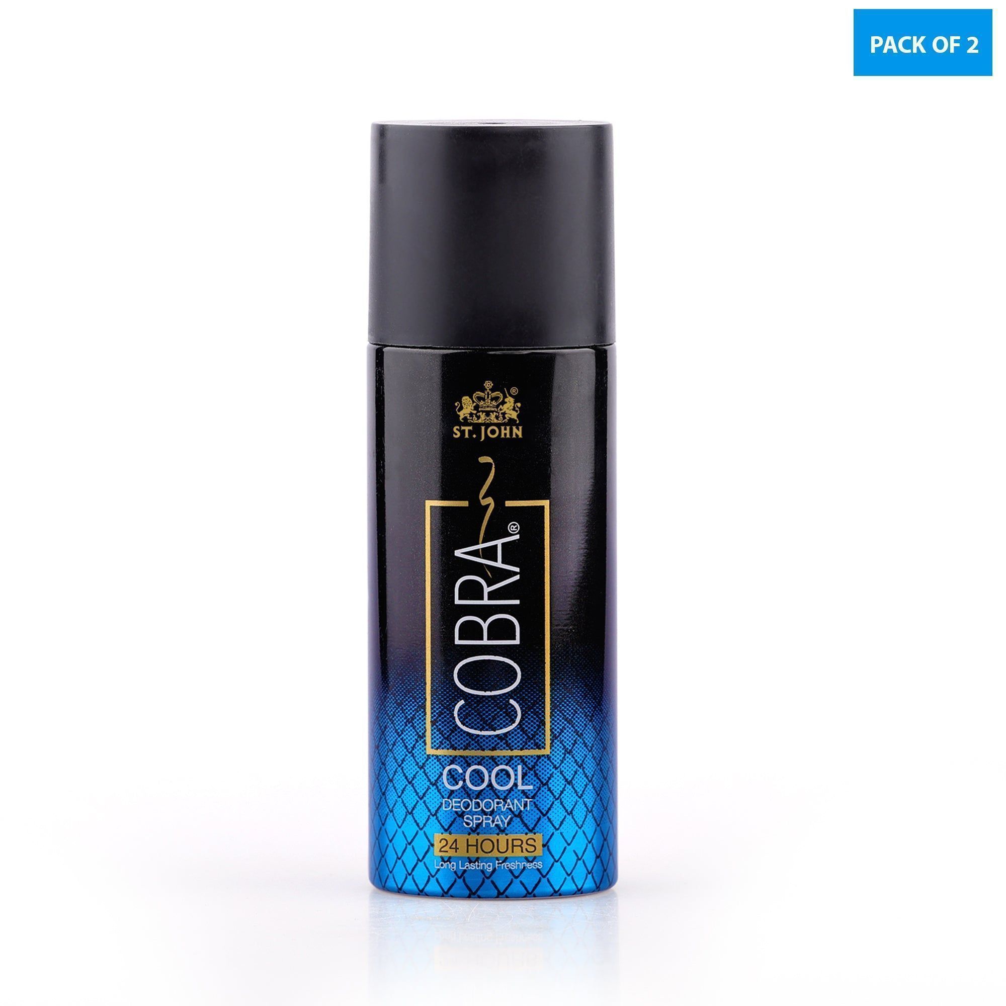 ST.JOHN Cobra Deodorant Cool Long Lasting Perfumed Body Spray | Long Lasting Deodorant Spray For Men - 150 ML (Pack Of 2)