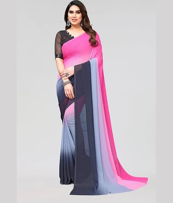 ANAND SAREES Georgette Colorblock Saree With Unstitched Blouse Piece ( Pink )
