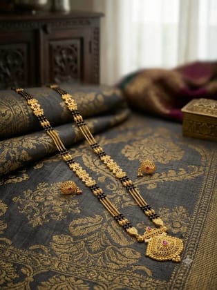 Mangalsuta with earrings, Length - 32 Inch