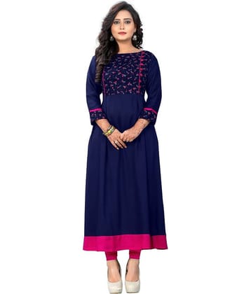 Vbuyz - Blue Rayon Women's Flared Kurti ( Pack of 1 )