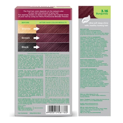 Nisha Creme Hair Color 3.16 Burgundy 120g Pack of 3, Permanent Hair Colour for Women Men, No Ammonia, 100% Grey Coverage