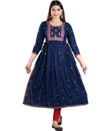P PRIYA FASHION - Blue Rayon Women's Nayra Kurti ( Pack of 1 )