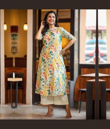 AMIRA'S INDIAN ETHNICWEAR Cotton Printed A-line Women's Kurti - Beige ( Pack of 1 )