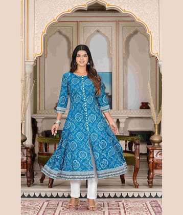 Yash Gallery Cotton Printed Anarkali Women's Kurti - Blue ( Pack of 1 )