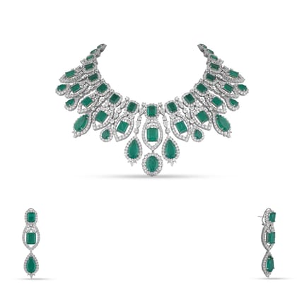 Afra - Cubic Zirconia Emerald Green Necklace Set
