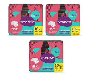 Evereve Ultra Absorbent Disposable Period Panties, Xl-Xxl, 3X10's Pack, 0% Leaks, Sanitary Protection For Women & Girls, Maternity Delivery Pads, 360? Protection, Postpartum & Overnight Use, Heavy Flow, Pack Of 30