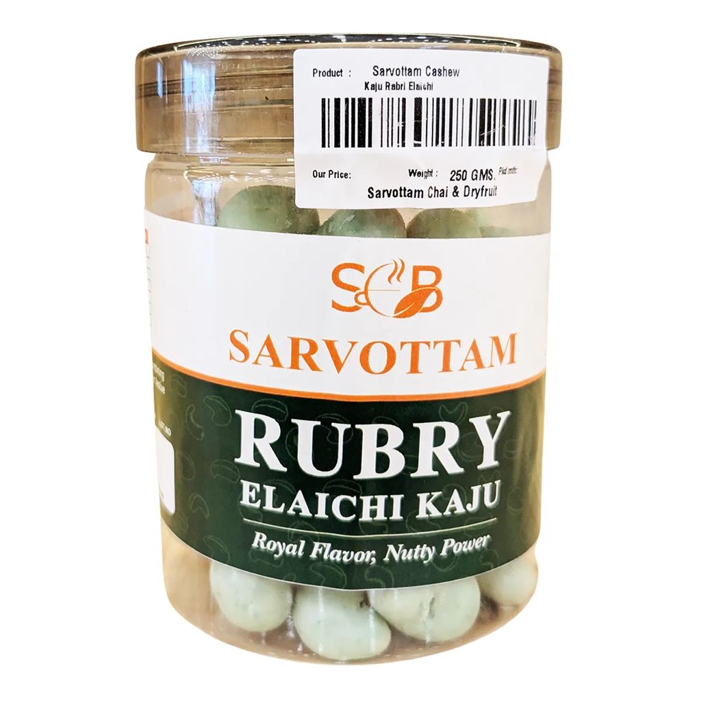 Sarvottam Rubry Elaichi Kaju Box 250g | Premium Cardamom Flavoured Cashews | Rich in Protein & Healthy Fats | Royal Dry Fruit Gift Box for Festive & Daily Snacking