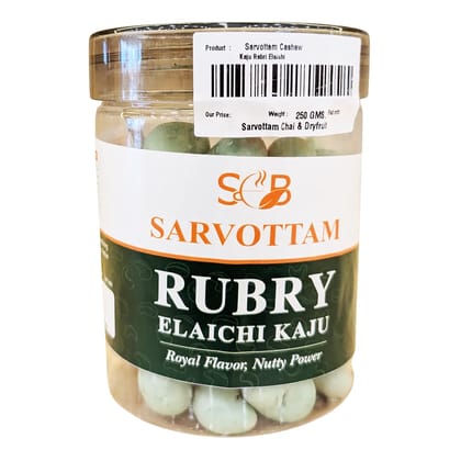 Sarvottam Rubry Elaichi Kaju Box 250g | Premium Cardamom Flavoured Cashews | Rich in Protein & Healthy Fats | Royal Dry Fruit Gift Box for Festive & Daily Snacking
