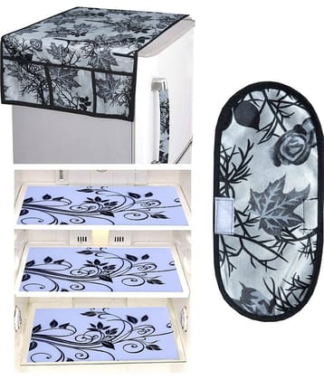 Crosmo Polyester Floral Printed Fridge Mat & Cover ( 64 18 ) Pack of 5 - Gray