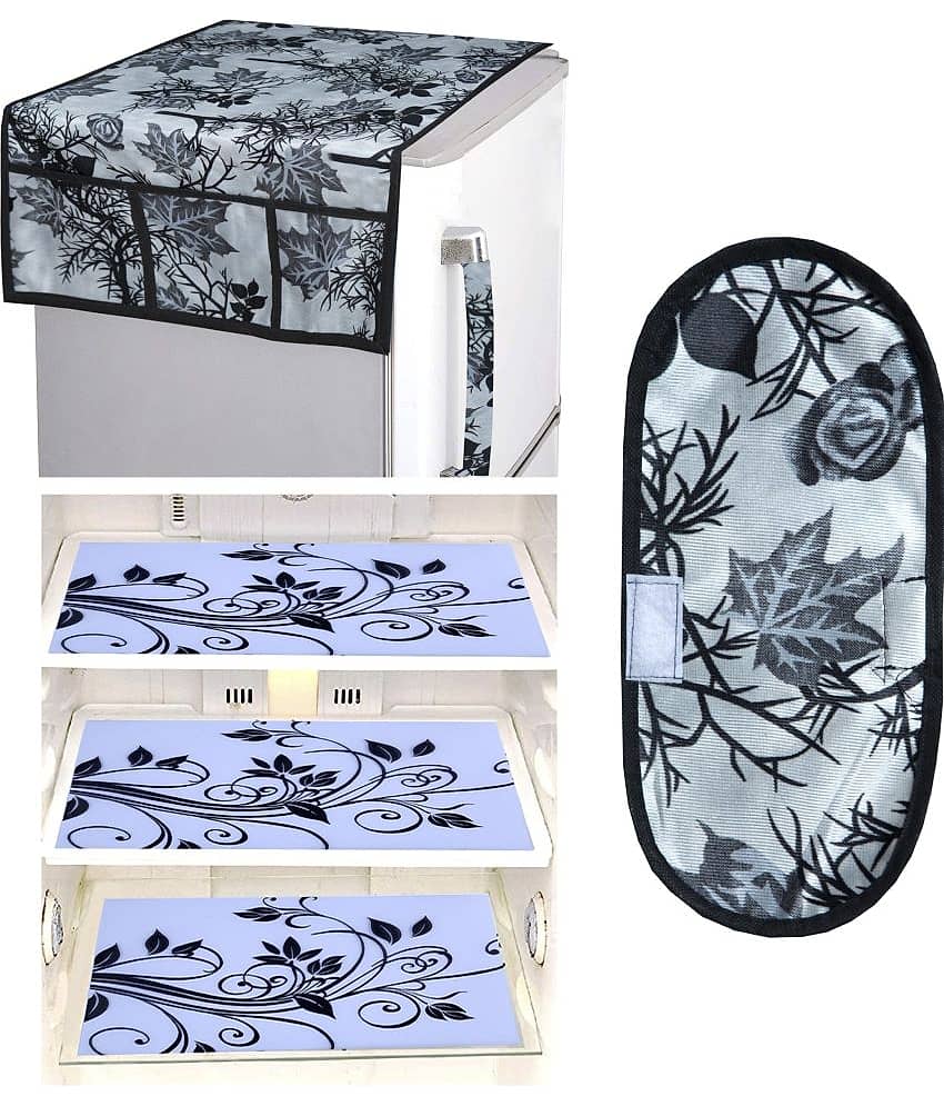 Crosmo Polyester Floral Printed Fridge Mat & Cover ( 64 18 ) Pack of 5 - Gray