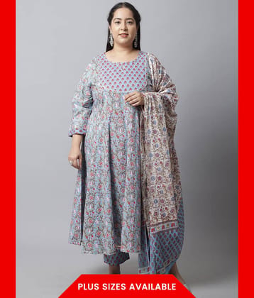 Rajnandini - Blue Anarkali Cotton Women's Stitched Salwar Suit ( Pack of 1 )