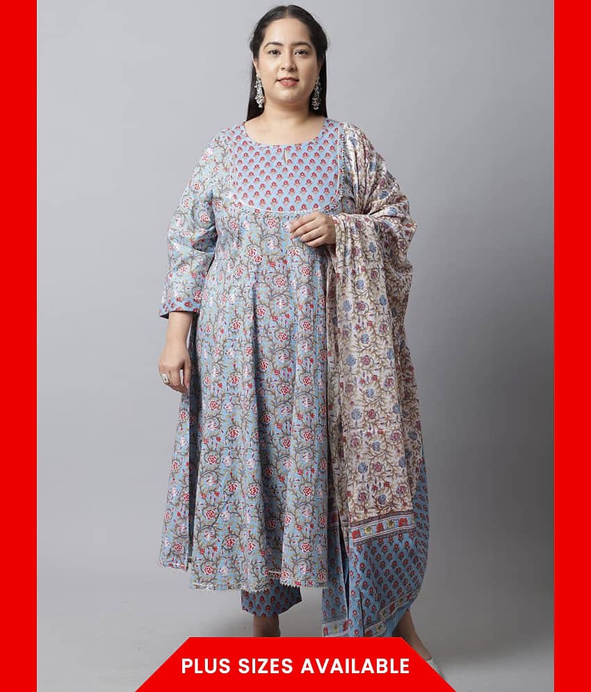 Rajnandini - Blue Anarkali Cotton Women's Stitched Salwar Suit ( Pack of 1 )