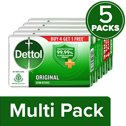 Dettol Bathing Soap Bar - Original, 99.99% Germ Protection, Dermatologically Tested, 125G Buy 4 Get 1 Free