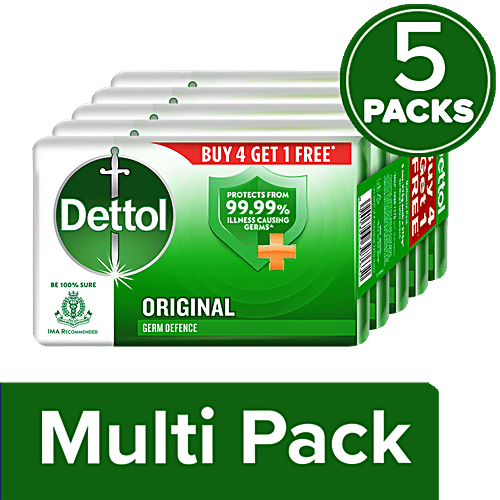 Dettol Bathing Soap Bar - Original, 99.99% Germ Protection, Dermatologically Tested, 125G Buy 4 Get 1 Free