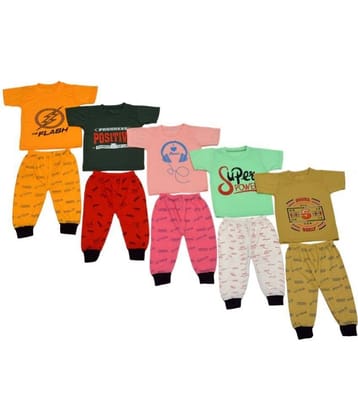 DIAMOND EXPORTER Pack of 5 Boys Cotton Blend T-Shirt & Trackpants Set ( Multicolor )