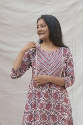 Shikara Brown Maternity and Nursing Cotton Kurta-S