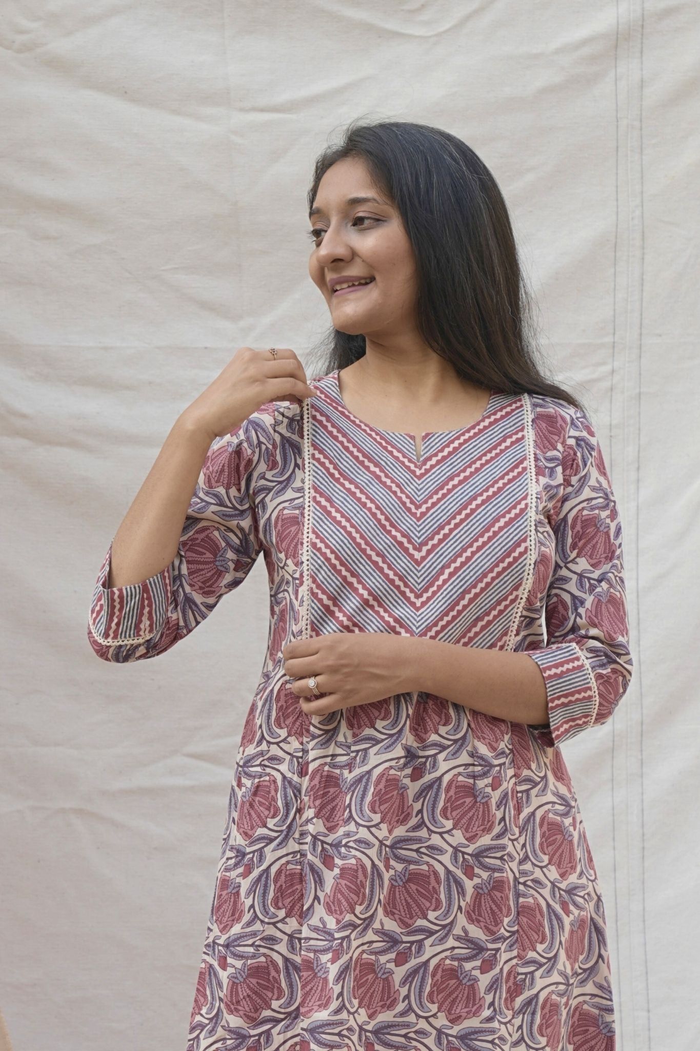 Shikara Brown Maternity and Nursing Cotton Kurta-S